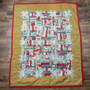 HANDMADE QUILT CHILDREN BEARS FLORAL APPLES PATCHWORK‎ 37x46" FLAW